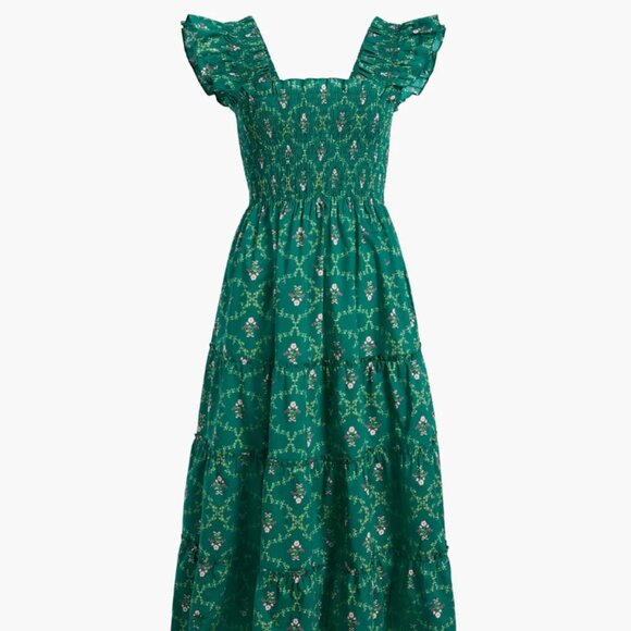 Hill House Ellie Nap Dress in Emerald Trellis XL - Green Floral Smocked Dress - Picture 1 of 4